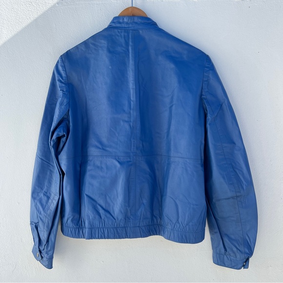 90s Blue Leather Zip Up Jacket - Picture 3 of 16